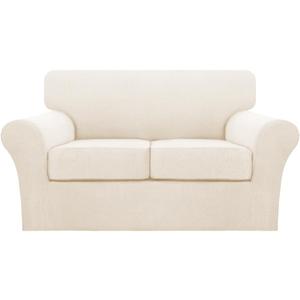 Turquoize 3 Piece Sofa Covers for 2 Cushion Couch Sofa Slipcover Soft Couch Cover for Dogs-Washable Sofa Furniture Cover with 2 Individual Cushion Covers, Thick Jacquard Fabric (Loveseat, Cream)