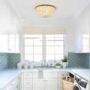 Dia 14.96" Boho Flush Mount Light Fixture Wood Bead, Farmhouse Chandelier, Antique Rustic Ceiling Light Fixture for Kitchen Hallway Entryway Laundry Bedroom Nursery Passway