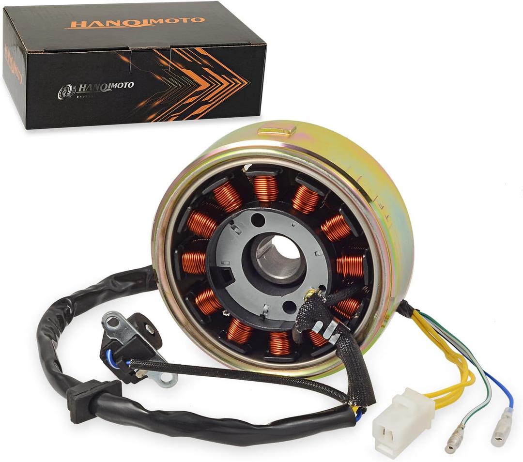 12 Pole 5 Wire DC Stator Coil with Flywheel Rotor Kit for GY6 125cc 150cc 4 Stroke Moped Scooter ATV Go Kart Scooter