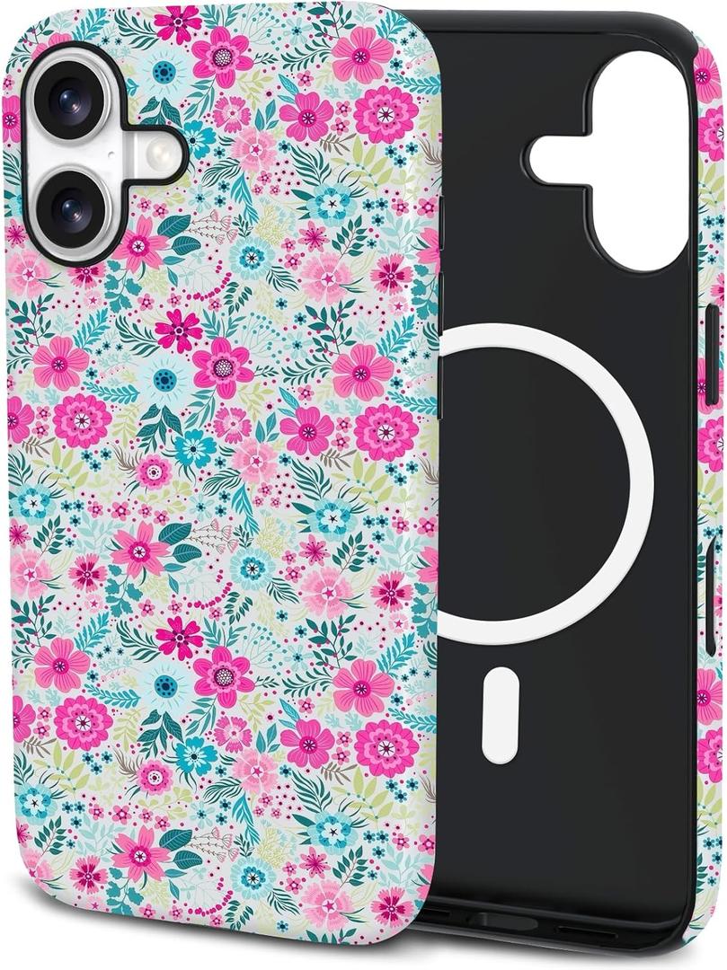 TPU Phone Case for iPhone17, MagSafe Wireless Charging Compatible, Shockproof Slim Fit Protective Cover with Anti-Yellowing & Raised Camera Protection (Flower, iPhone 17(6.3"))