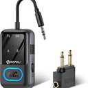 Bluetooth 5.3 Transmitter Adapter for Airplane 2-in-1 Wireless Bluetooth Audio Transmitter Receiver for 3.5mm Aux Jacks on Flight/TV/Gym Equipment, for up to 2 Wireless Headphones, Cell Phones (black)