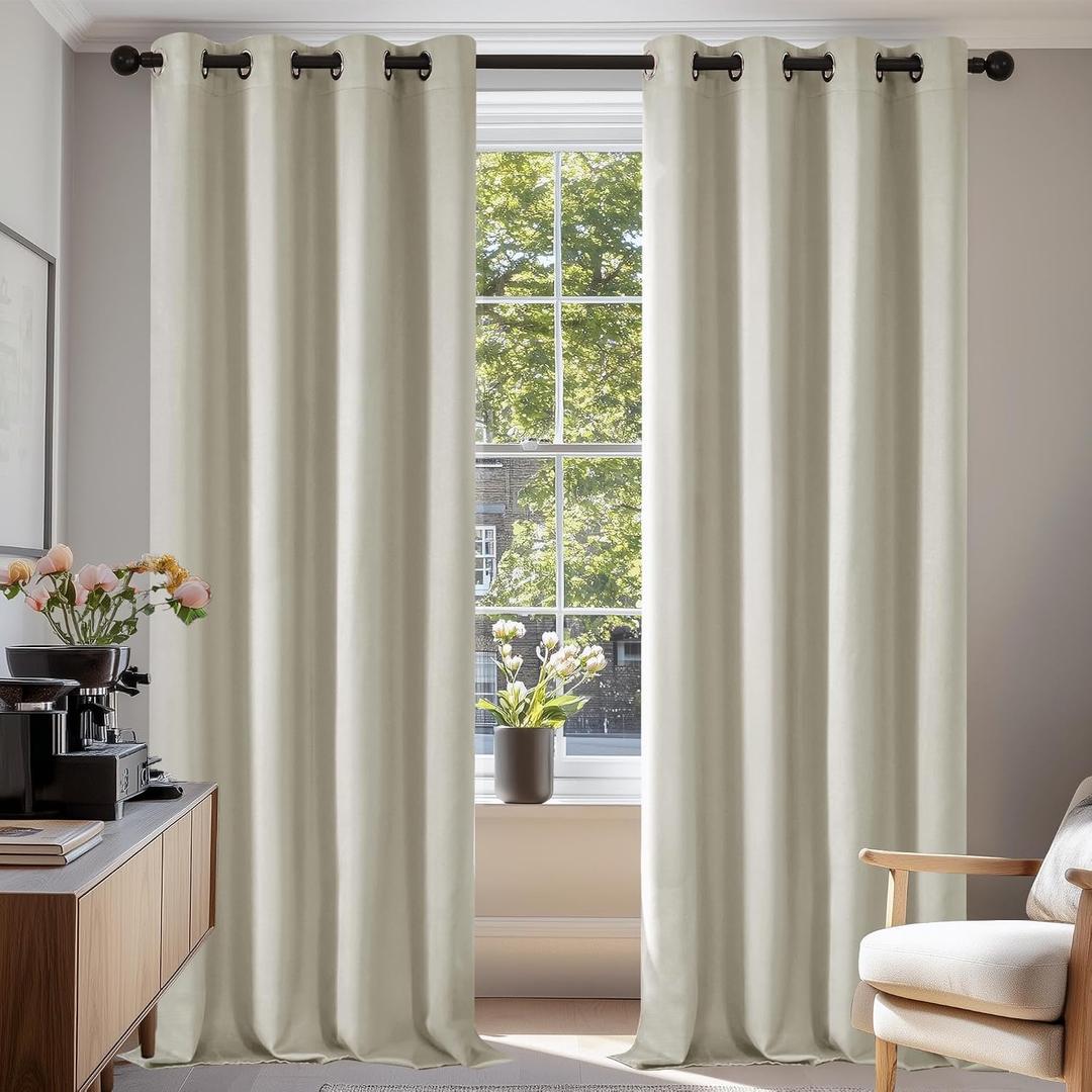 Deconovo Blackout Curtains for BedroomSet of 2 52W x 84L Inch Thermal Insulated & Noise Reducing PanelsHome Window Room Darkening Sustainable Grommet Drapes for Living Room and Nursery, Light Beige