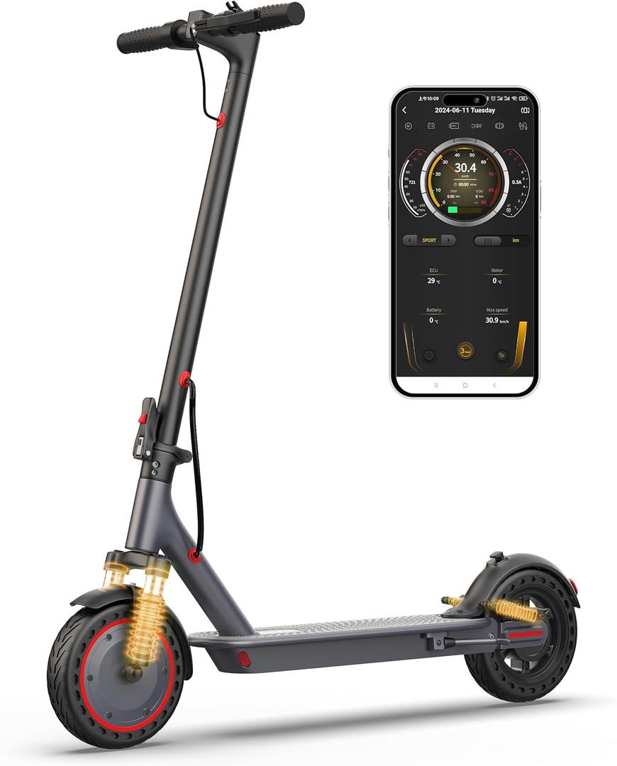 10 Inches Electric Scooter Adult with Dual Suspension, 22 MPH Top Speed, 500W Powerful Motor, 22/28 Miles Long Range, Dual Braking