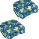 Blazing Needles Spun Polyester Patterned Outdoor U-Shaped Tufted Chair Cushions Set, Set of 4, 16", Skyworks Caribbean