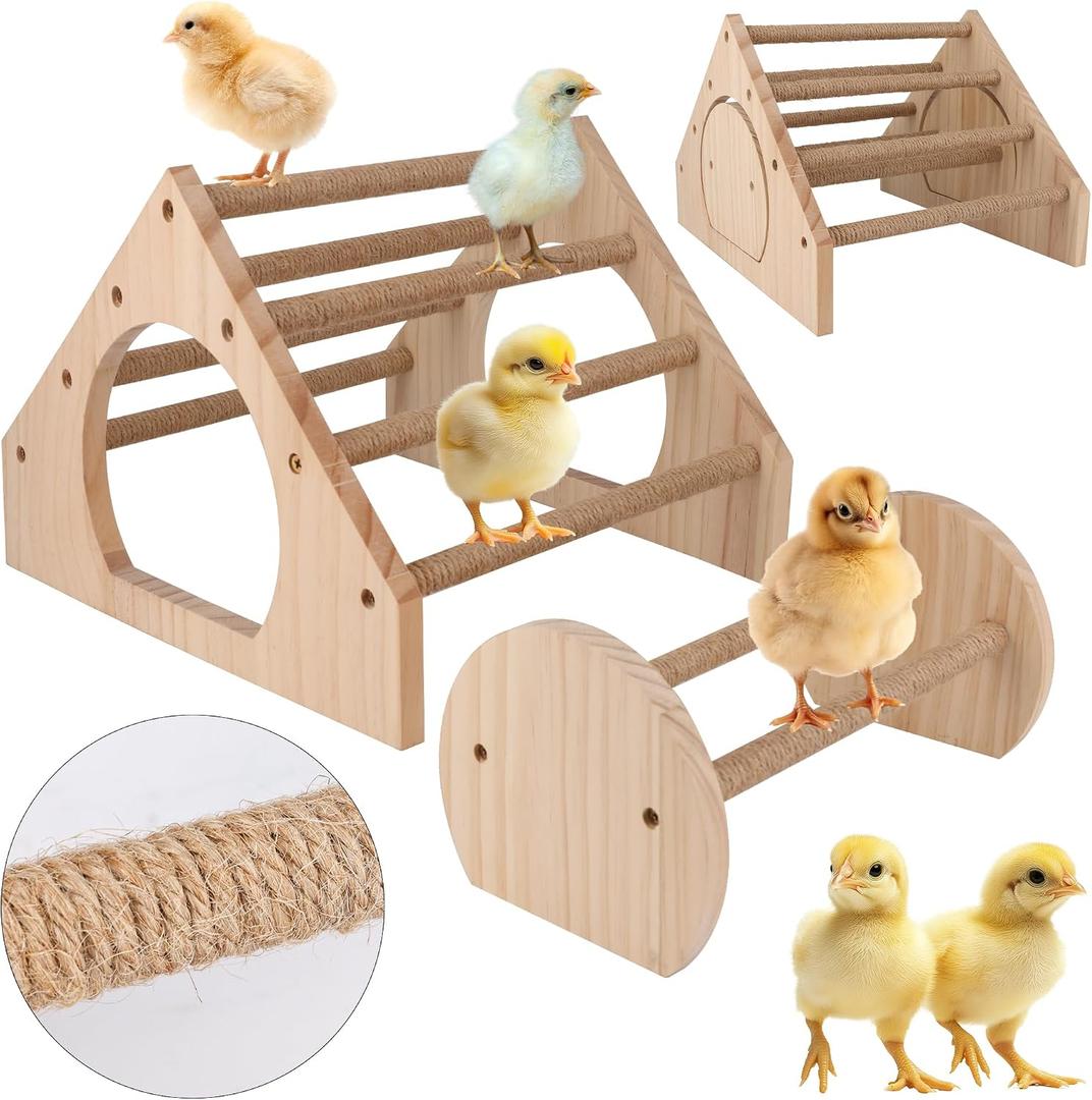 2Pack Wood Chick Perch Stand with Rope, Larbeti Chick Roosting Bar for Brooder with Holes Coop Chicken Jungle Gym Wooden Chicken Training Perch Stand Toy for Poultry, Bird, Parrot, Pigeon