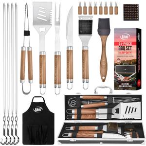 Kaluns Grilling Accessories, Dad Gifts for Christams Grilling Gifts, Heavy Duty Stainless Steel BBQ Grill Tools Set for Outdoor Grill with Aluminum Case and Apron, Dad Birthday Gifts for Men Husband