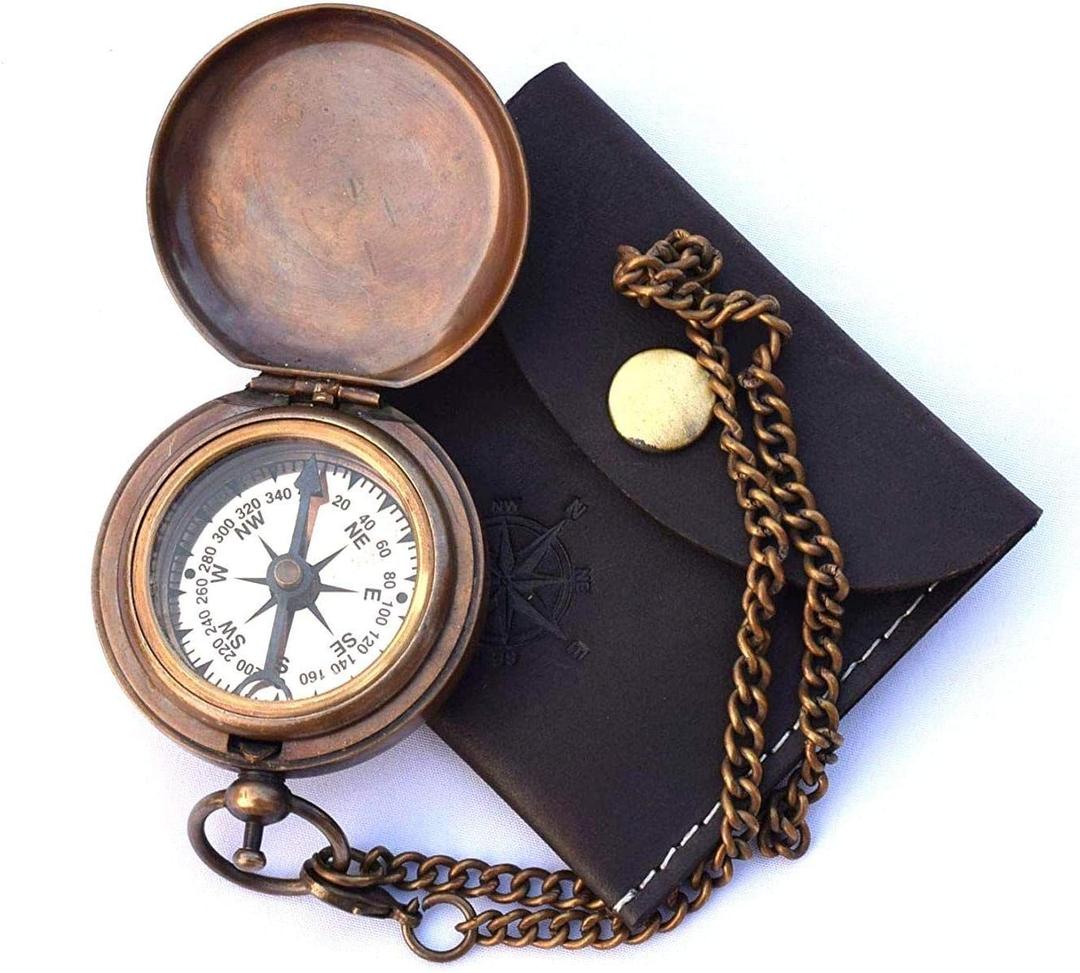 Handmade Nautical Brass Push Open Compass On Chain with Leather Case, Pocket Compass, Gift Compass Rustic Vintage Home Decor Gifts Handmade Nautical Brass Push Open Compass On Chain with Leather Case, Pocket Compass, Gift Compass Rustic Vintage Home Decor Gifts
