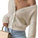 Pink Queen Women's Furry Cropped Cardigan Batwing Sleeves Open Front V-Neck Button Down Loose Casual Knit Sweater Coat (Medium)