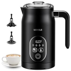 KIDISLE Milk Frother and Steamer 4 in 1, Milk Steamer with Auto Temperature Control, Warm & Cold Foam Maker, Hot Chocolate Maker, Frother for Coffee, Latte, Cappuccino, Black