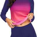 Daci Women Two Piece Rash Guard Long Sleeve Swimsuits UV UPF 50+ Swim Shirt Bathing Suit with Boyshort Bottom (Medium, Pink Gradient)