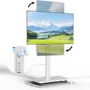 Mobile TV Stand with Power Outlet, Height Adjustable with Handle Stepless Lift,Rolling TV Stand for 32-75inch TVs with 90 Rotating,Portrait to Landscape,TV Cart with Wheels Holds up to 110lbs (White)