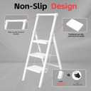 3 Step Ladder, DIAMONDFORGE Folding Step Stool with Wide Anti-Slip Pedal, Anti-Slip Feet and Handgrip, Sturdiest Steel Construction, Steel Ladder for Home, White