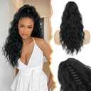 BARSDAR Black Ponytail Extension -18 Inch Claw Clip Ponytail Hair Extensions for Women, Curly Wavy Multi Layered Clip in Ponytail Hairpieces Synthetic Fake Pony Tails Daily Party, Natural Black
