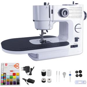 Sewing Machine with Double Needle & Extension Table, Professional Sewing Machine Full Metal Core, 39 Stitches 5 Speeds, 6 Layer Fabric Sewing Machine for Beginners and Advanced, 42PCS Kit