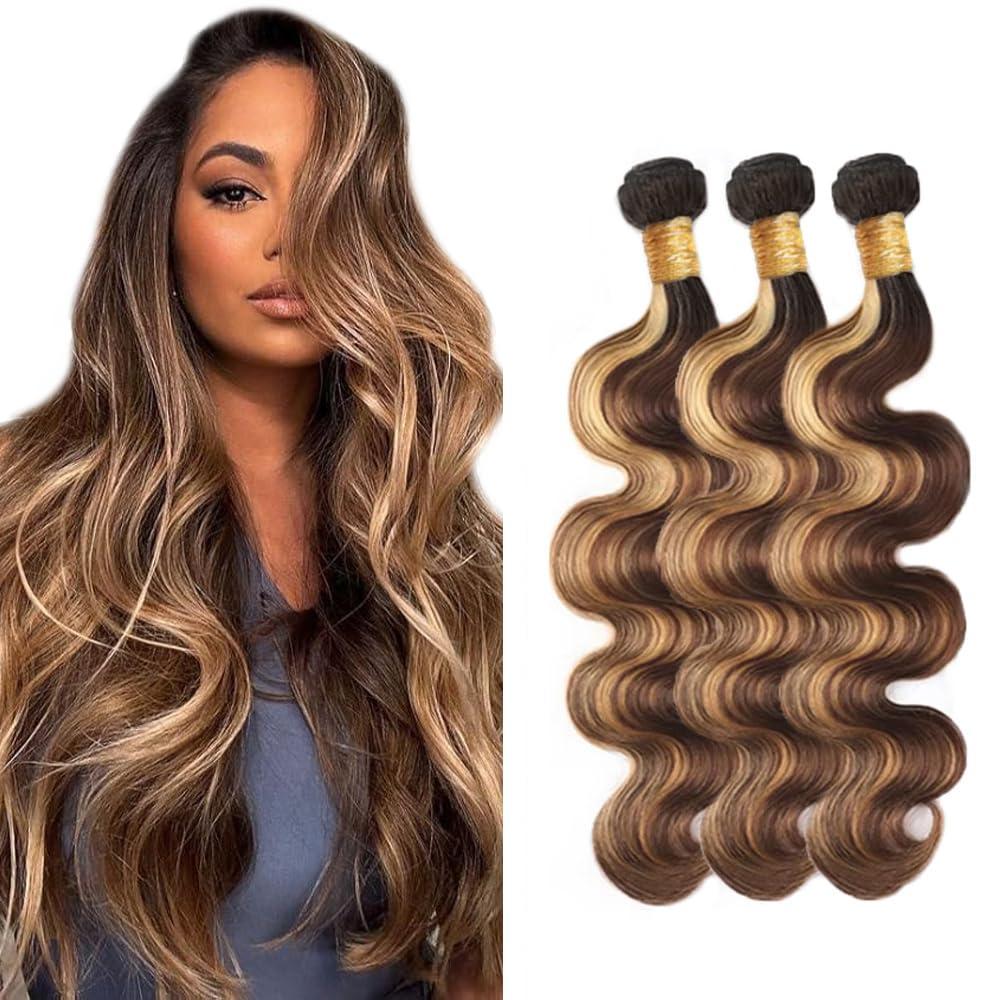 26 28 30 inch Brown Bundles Human Hair Ombre Highlight Body Wave Bundles LadrXadr P427 Body Wave Bundle 300g
