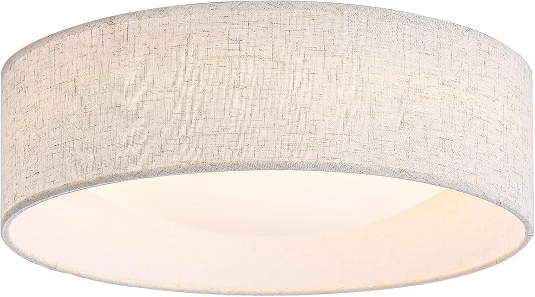 CALOKES 13" Fabric Flush Mount Ceiling Light, 24W 3000K LED Closed to Ceiling Light Fixture with Classic Linen Drum Design for Bedrooms, Kitchen, Dining Room, Hallway (Beige)