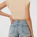 SOFIA'S CHOICE Women Summer Tie Front Crop Tops Crewneck Cap Sleeve Ruched T-Shirt Tops Apricot X-Large
