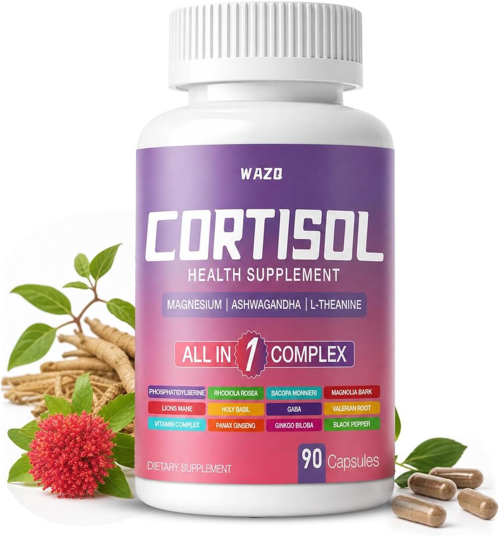 Cortisol Reducer for Women & Men - Premium Ashwagandha, Magnesium & L-Theanine Blend - Helps Control Stress, Anxiety & Belly Fat (90 Capsules), EXP: 01/21/2028