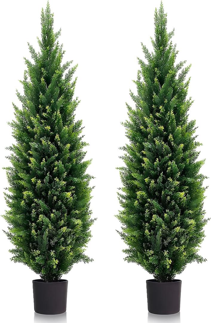 5ft Artificial Topiary Trees Beautiful Realistic Faux Cedar Pines UV Protection for Indoor Outdoor Front Porch Decorate (Christmas Tree*2)