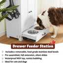 ALINE FURNITURE Dog Feeding Station with Storage Cabinet and 2 Elevated Dog Bowls, Hidden Pet Feeder Station Wood, Dog & Cat Storage Organizer, White