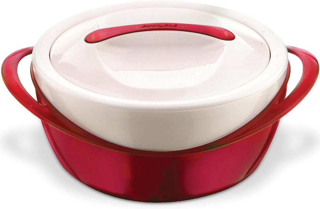 Pinnacle Large Insulated Casserole Dish with Lid 3.6 qt. Elegant Hot Pot Food Warmer/Cooler -Thermal Soup/Salad Serving Bowl Stainless Steel Hot Food ContainerBest Gift Set for Moms Holidays Red