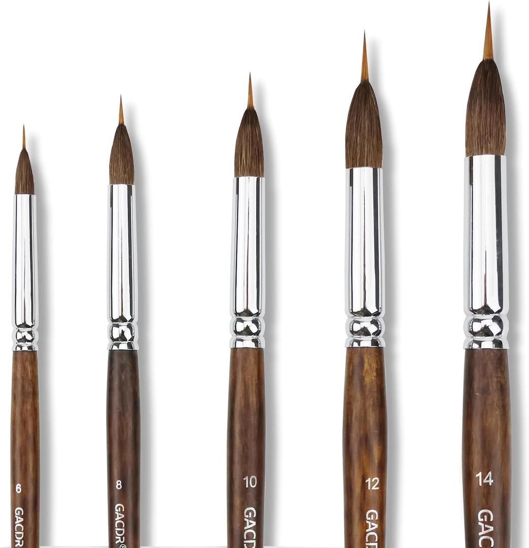 Watercolor Brushes Set - 5Pcs Extended Needle Point Artist Paint Brushes Professional Liner Brush - Synthetic Sable Hair Thin Paint Brushes for Watercolor Acrylic & Gouache