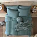 Monbix Queen Comforter Set - 7 Pieces Blue Green Bed in a Bag Queen Bedding Sets with Comforters, All Seasons Comforter Bed Set with Sheets,Pillowcases & Shams