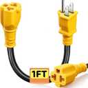 12 inch 15 Amp Household to 20 Amp AC Power Adapter Cable 12AWG, [4 in 1] NEMA 5-15P to 5-15R, 5-20R, 6-15R, 6-20R T Blade Adaptor, 15A 125V to 20A 250V, 15Amp 125V to 20Amp 250V Extension Cord