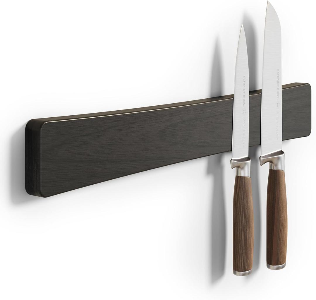 Magnetic Knife Holder for Wall, 16" Acacia Wood Knife Magnetic Strip No Drill Use as Tool Key Storage Knife Bar, Powerful Wall Mounted Knife Magnet for Refrigerator & Kitchen Utensil Organizer (Black)