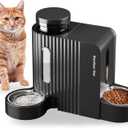 Gardner Pet Automatic Gravity Cat Food Feeder and Water Dispenser Stainless Steel Two-in-One Set Large Capacity Dispenser for Pets Dogs, Puppies, Kittens-(0.8 Gallons x 2) (Black)