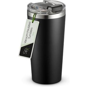 SIPX 16 oz Insulated Coffee Tumbler with Leakproof Lid  Stainless Steel, Vacuum Insulated  Keeps Drinks Hot or Cold for Hours  Cupholder Friendly Travel Mug  Black