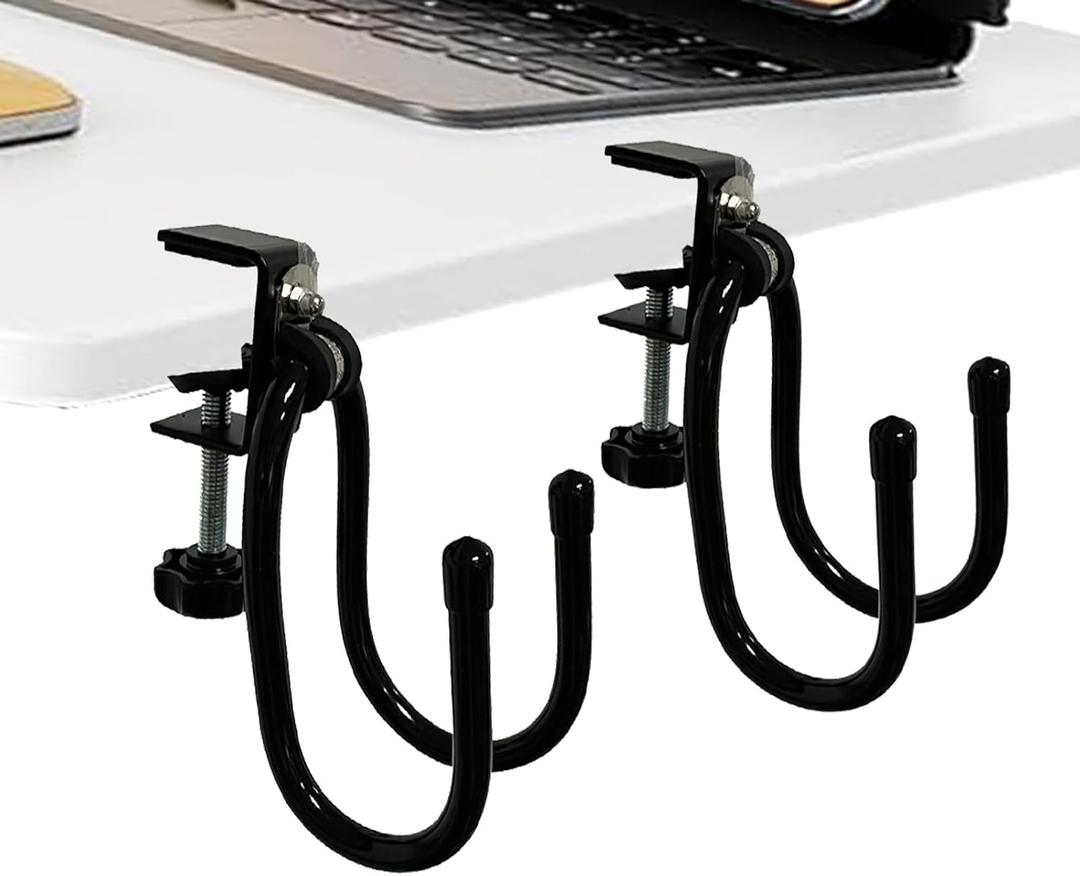 2/PK Portable Desk Mount Hanger, Strong Table Hanger Hooks for Backpack, Hard hat, Cords,Bags,Mug,Towels, Shoes, Toys, Umbrella, Cap,Headphone,Purse,Handbag,etc for Table Desk, Under Counter