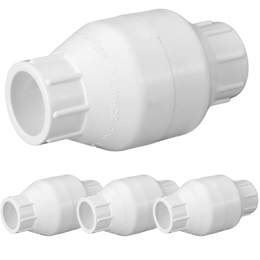 Geetery 4 Pcs PVC Inline Check Valve Solvent Connections White Plastic Backflow Preventer Pipe Fittings Check Socket Schedule (3/4 Inch)