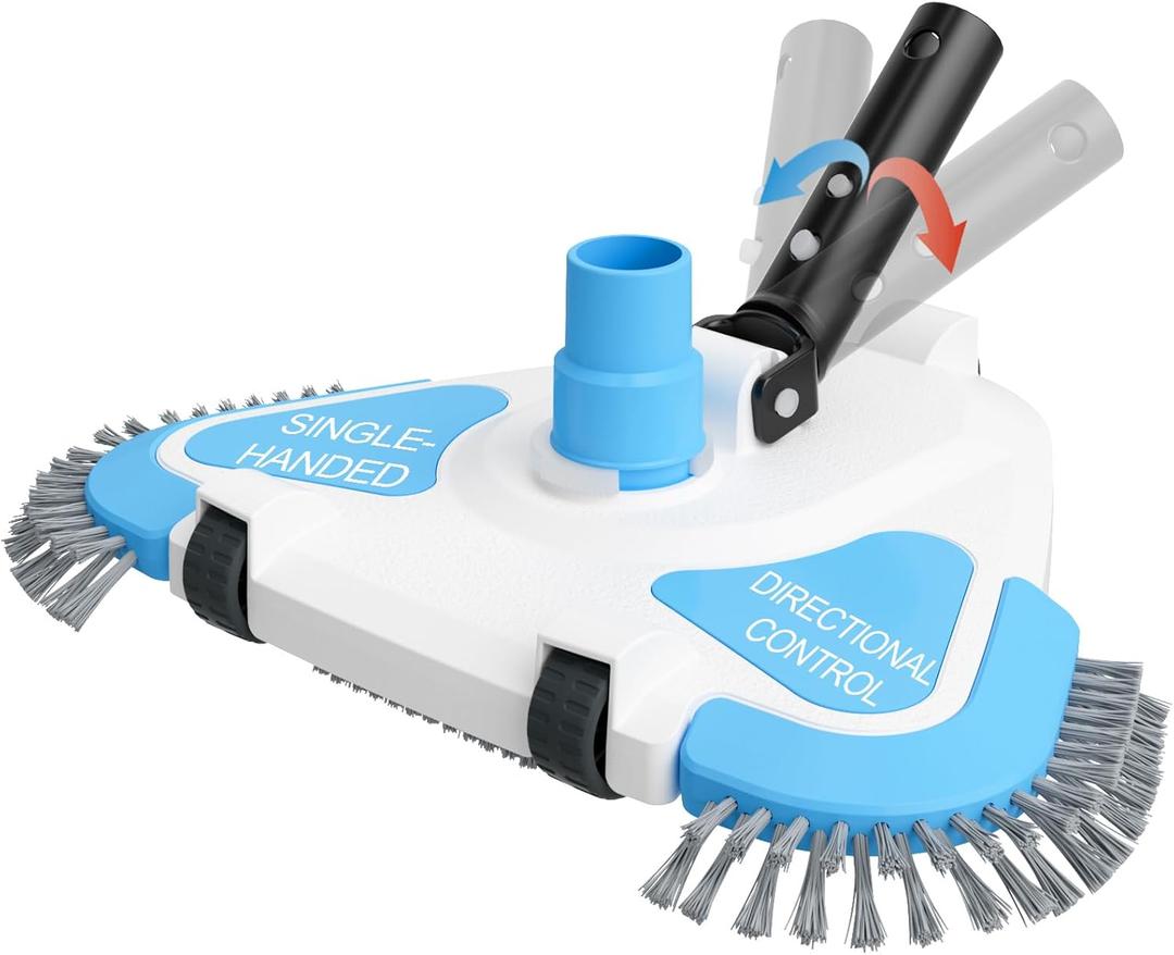 2026 Enhanced TidyMister Pool Vacuum Head with Wheels,Steering Handle Swimming Pool Vac with Side Brush & Rotatable Hose Adapter(Safe for Vinyl Liner) for Inground & Above Ground Pools - Triangle