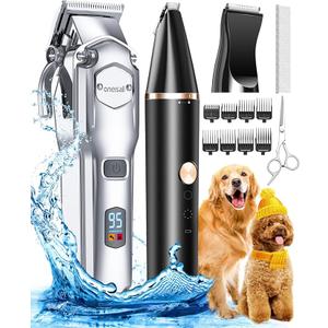 oneisall Dog Grooming Kit for Heavy Thick Hair&Coats/Low Noise Rechargeable Cordless Waterproof Dog Clippers for Grooming Animals&Pets/Pet Shaver with Stainless Steel Blade and Paw Trimmer