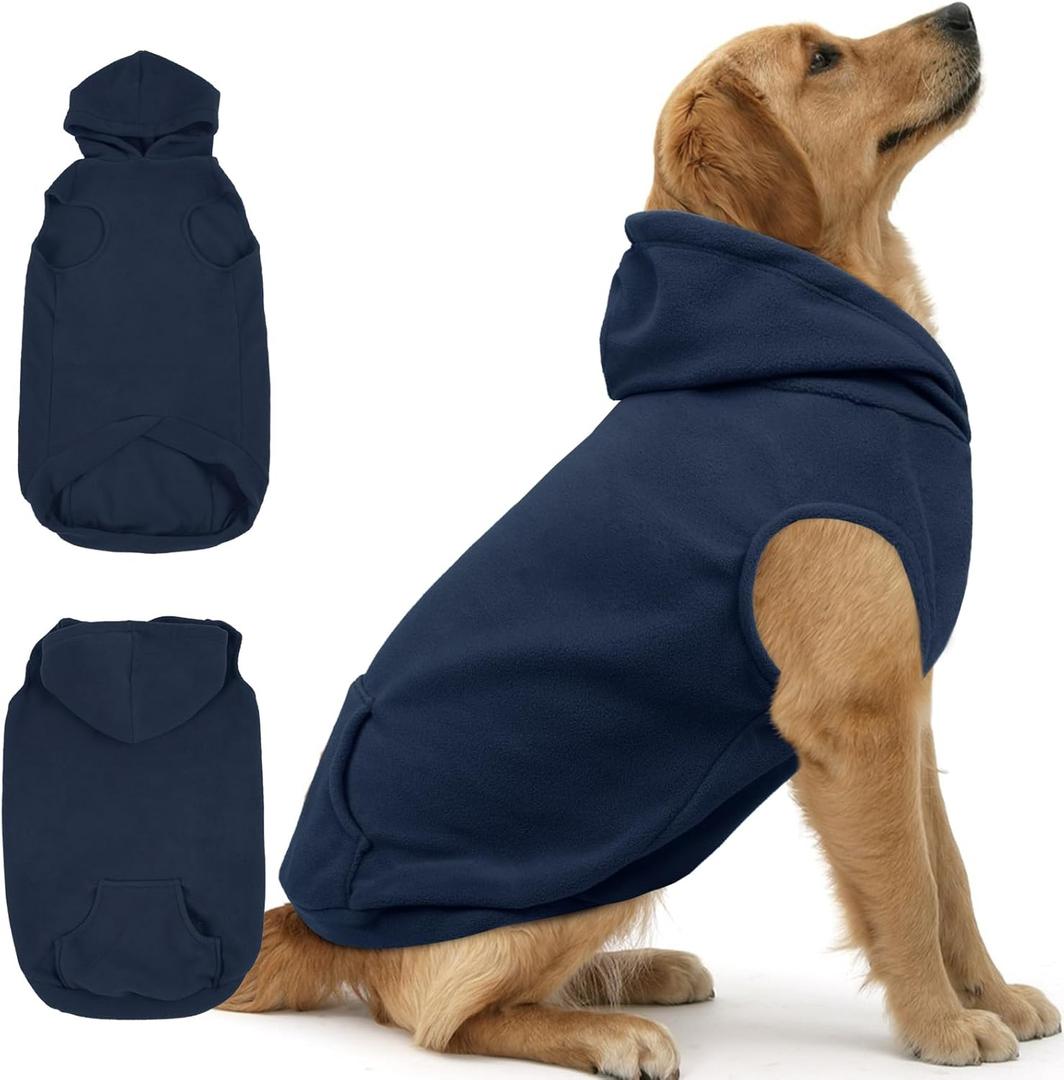 IECOii Dog Sweatshirt for Large Dogs, Hooded Fleece Vest with Leash Hole, XXXL Dogs Sweater for Giant Breed,Warm Polar Fleece Large Dog Hoodie for Fall Winter,Labrador,Doberman, Blue, 3XL