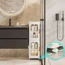 Slim Bathroom Storage Cabinet for Small Spaces, 2-Tiers Plastic Narrow Storage Organizer with Doors and Shelves Stackable Bathroom Floor Cabinet for Home, Living Room, Study Room, White 