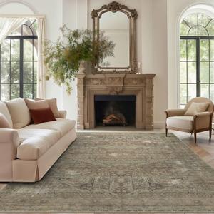 vivorug 5x7 Area Rugs - Ultra-Thin Washable Rug with Non-Slip Backing, Ideal for Living Room, Bedroom, Kitchen Floor Carpet - Vintage, Easy Clean, Durable, Olive