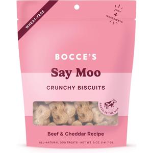 Bocce's Bakery Oven Baked Say Moo Treats for Dogs, Everyday Wheat-Free Dog Treats, Made with Real Ingredients, Baked in The USA, All-Natural Beef & Cheddar Biscuits, 5 oz (5 Ounce (Pack of 1)) (Best By: 06/12/2026)