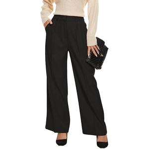 FUNYYZO Wide Leg Pants Women's High Elastic Waisted in The Back Business Work Trousers Long Straight Suit Pants Small