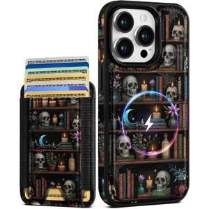 Shorogyt for iPhone 12 Pro Max Wallet Case for Women, Bookshelf | Compatible with MagSafe, Fits 5 Cards, Detachable Magnetic, Credit Card Holder, Leather RFID Blocking, Cute Phone Cover