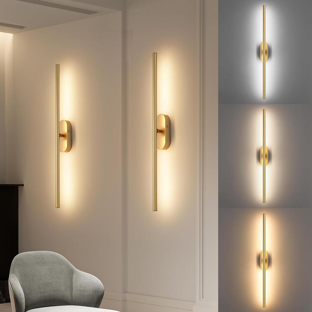 Battery Operated Wall Sconces Set of Two,Wireless Sconces Set of 2 with Touch/Remote,Gold Rechargeable Wall Sconce with Adjustable Color Temperatures,Wall Lamps for Living Room,Bedroom