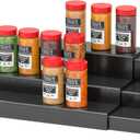 Spice Rack Organizer For Cabinet - 3 Tier Black Bamboo Wooden Expandable Display Shelf from 12.70 to 22.20 inch