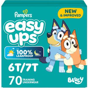 Easy Ups Girls & Boys Potty Training Pants, Size 6T-7T, 70 Count, Bluey Absorbent Training Underwear, Up to 100% Leakproof Day and Night, Hypoallergenic