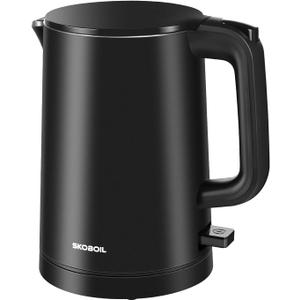 Electric Kettle Small for Tea & Coffee, 0.8L (27OZ) Double Wall Stainless Steel Hot Water Boiler, Fast Boiling Water Heater & Teapot with Auto Shut-Off, Boil-Dry Protection - Black