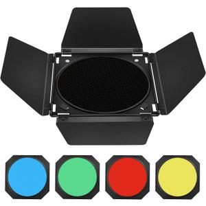 Godox BD-04 Barn Door & Honeycomb Grid &4 Color Gel Filters Compatible for Standard Reflectors Accessories kit
