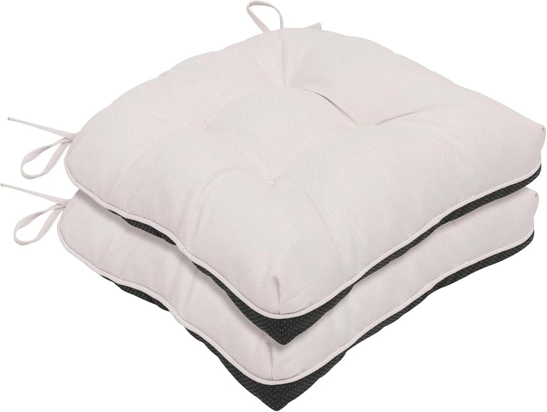 RACE LEAF Chair Cushions for Dining Chairs 2 Pack, Memory Foam Kitchen Chair Pads with Ties and Non-Slip Backing, Indoor Seat Cushions Tufted 15.5" X 15.5" Beige
