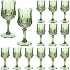 12 Pcs 7oz Plastic Vintage Wine Glasses Drinking Glasses Unbreakable Wedding Glassware Crystal Water Goblets Reusable Drinkware Vintage Champagne Flutes (Dark Green)