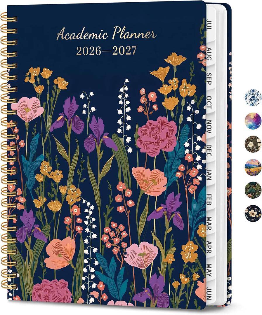ZOTIA Planner 2026-2027 Jul 2026-Jun 2027 Academic Monthly & Weekly Planner | Ink Blossoms, 8.5" x 11", Hardcover Pretty Calendar Planner for Women, Spiral Organizer for School Office Home Supplies
