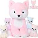 MorisMos Pink Fox Stuffed Animal Set, Soft 19 Inch Mommy Stuffed Fox Plush Toys with Baby Inside, Cute Fox Plushie Gift for Girls, Women, Kids Birthday, Christmas